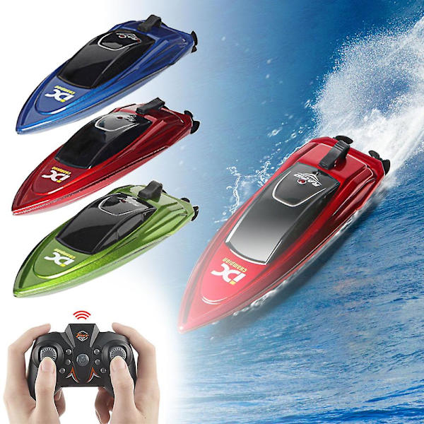 Mini RC-båt 5 km/h Radiostyrt høyhastighetsbåt med LED-lys Palm Båt Sommervannleketøy Poolleker Modeller Gaver (blå)