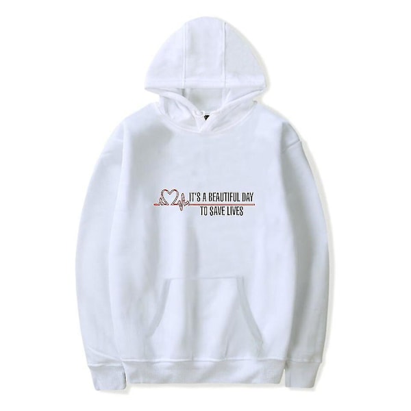 Grey's Anatomy Amerikansk Drama Intern Hoodie Trøje Grafisk Print Luvtrøjer Hvid White XXL