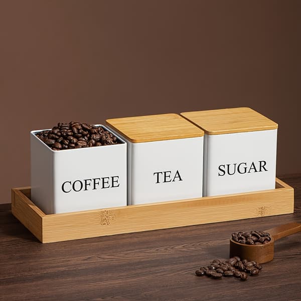 Metallförvaringsburksset för kaffebönor, socker och te, köksorganisation 3pcs/set, White