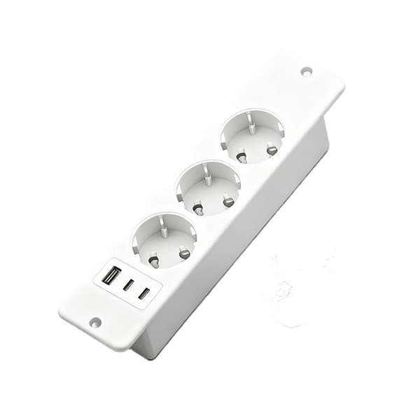 Infälld bordskontakt, med USB och Type-C (3 portar, vit)-FO-