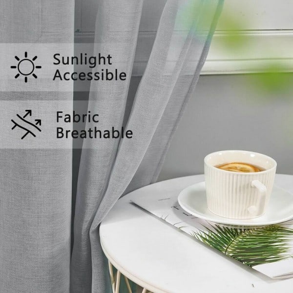Grå gardiner i hørlook 140x160cm halvtransparente med øjer - Soveværelsesvoilegardiner til stue, moderne køkkengardiner, 2-pak-KK-