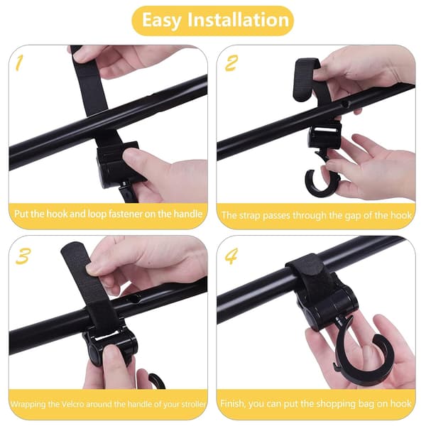 4 Stroller Hooks Clips Stroller 360 Degree Rotating Stroller Shopping Hooks-FO-