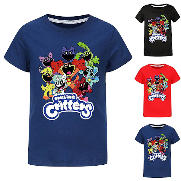 2024 Smiling Critters T-shirt til børn - Tegneserie Catnap Hoppy Hopscotch Fans Drenge Piger Casual Korteærmet T-shirt Bluse Blå Blå Navy Blue 9-10Years