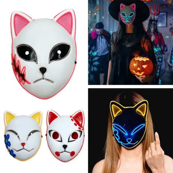 Halloween Lysende Kat Maske LED Lady Demon Slayer-FO-