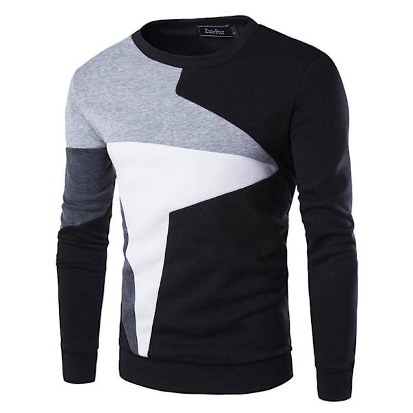 Menners Colorblock Crew Neck Langarmet Genser Casual Pullover Svart Black M