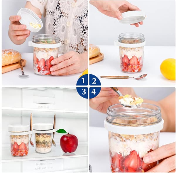 Overnight Oats-burkar med sked och lock 350 ml, 2-pack-FO-