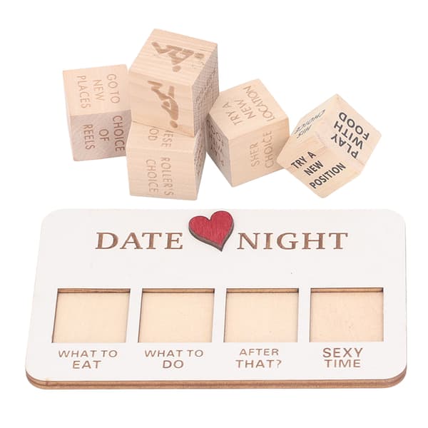 Sæt med terninger i træ til date night, terningespil for par, terningeblok med sort snorepose -FO-