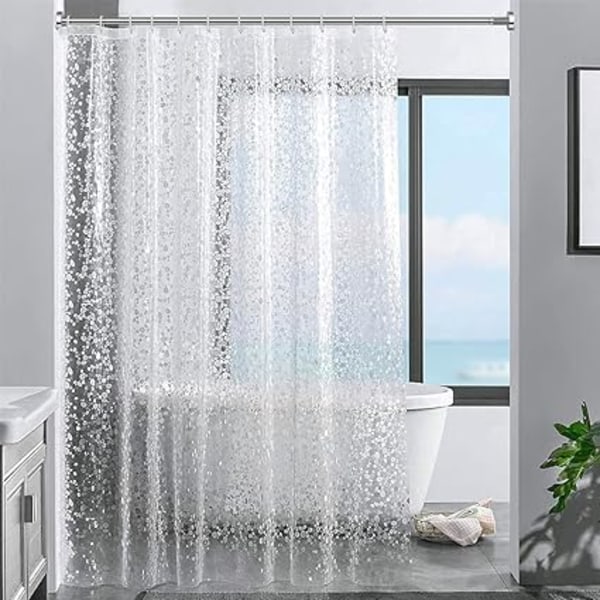 Bruseforhæng Vandafvisende Skimmelresistent 180*180 Plast Gennemsigtig Bruseforhæng 100% EVA Badegardin 3D Rundsten 180 x 200cm med 12 Kroge Ringe