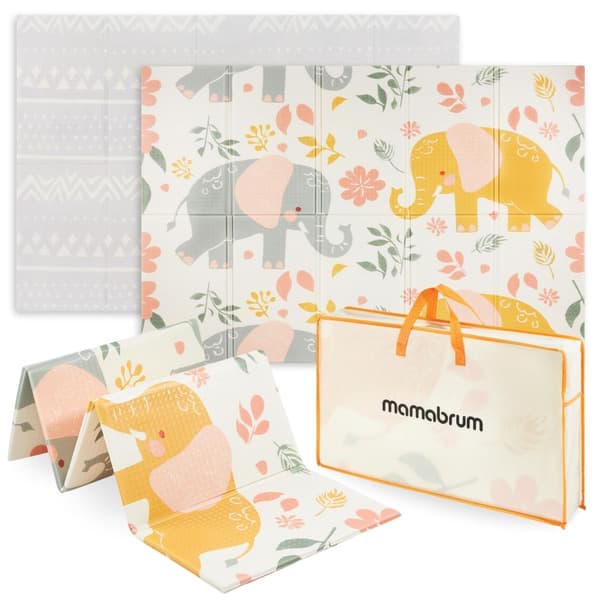 Double-sided foldable foam mat 180 x 120 x 1 cm - Exotic Elephants/Delicate Grey-FO- Elephants