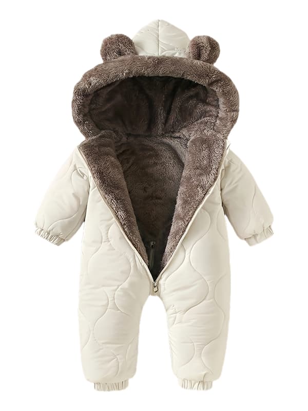 Unisex Baby Vinter Snedragt Fleeceforet Hætte Romper Termisk Sæt til Udendørsbrug 3-4Y Off-white