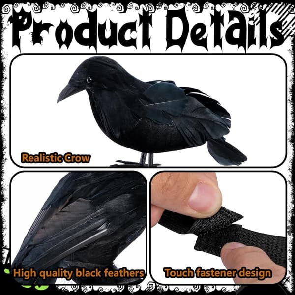 Realistisk kråka axelprydnad med rem för Halloween-kostymfester 1pc Black