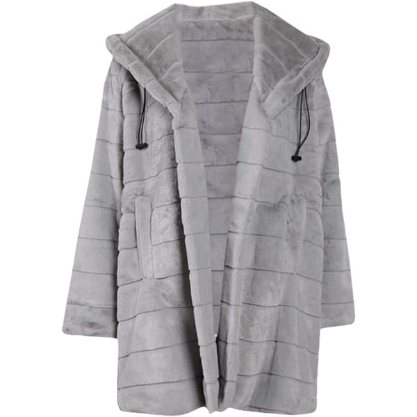 Fuskepels hettejakke for kvinner, lang vinterjakke og parkas i plus size-FO-