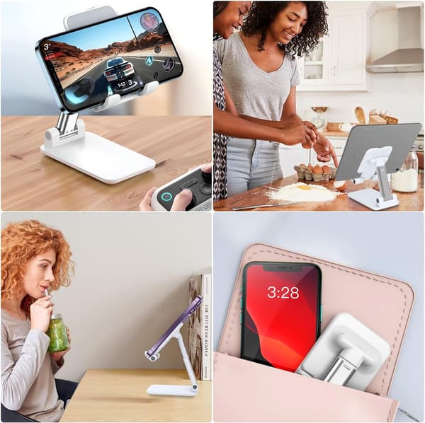 1 pc (White) Innovative Foldable Adjustable Phone Holder, Mobile Holder, Desktop Mobile Holder, iPhone Desktop Stand, iPad Samsung Mini iPhone Al-FO-