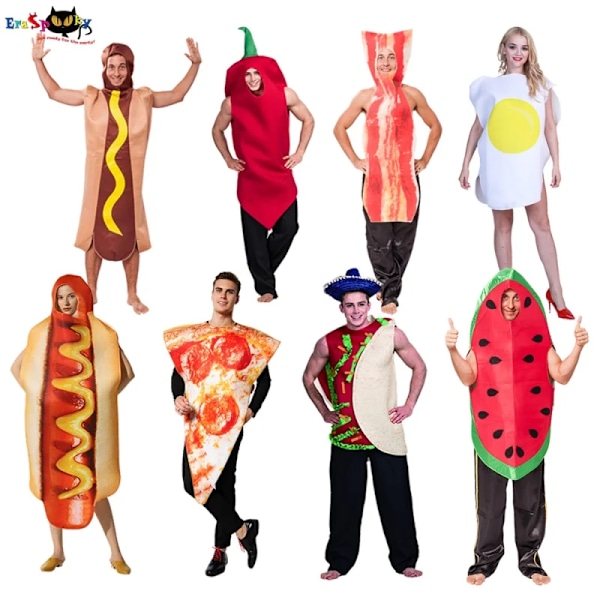 Karnevaalipuku Hauska Ruoka Cosplay Halloween-asu Aikuisille Joulu Perheasut Maissikoira Pizza Lomakostyymit Lapsille Baco Baco Bacon One Size