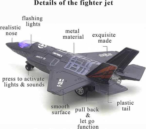 Jetplansmodell F-35 Flygplan Armé Flygvapen Gjuten metall Pull-back Bombplan Attackplan med ljus och ljud för barn-FO-
