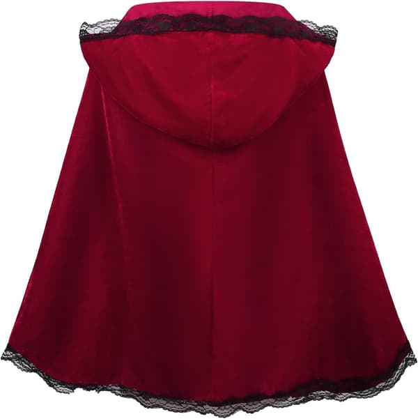 Bourgognerød blondekappe med flæser og sort kant, kort model, 60 cm