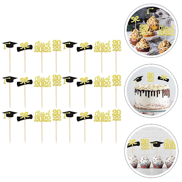 24 kpl Mini paperimukit iloinen valmistuminen Graduation Dessert Pick Graduation Hat Syntymäpäivä Hedelmäpoiminta P Kultainen Golden 10.5X5.9CM