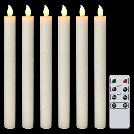 6-pack Battery Operated LED Candles with Remote Control and Timer, Real Wax, Flickering Warm White Light-FO- A