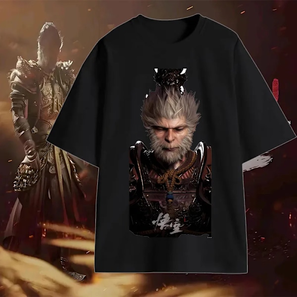 Black Myth Wukong spiludstyr løs hurtig tørrende kortærmet T-shirt Monkey King sommer modetøj til mænd og kvinder 2XL