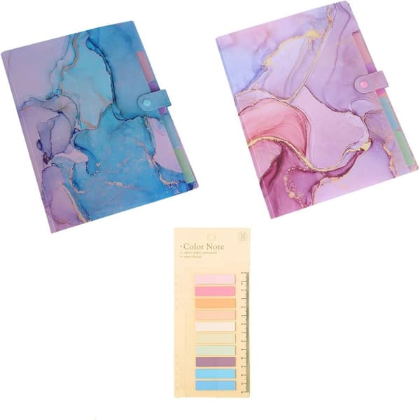 Expanding Folder Aesthetic Folders for School Aesthetic Folder with Labels 5-Pocket Document Folders for School, Office, Home (Rose Gold)-FO- Marble bluish
