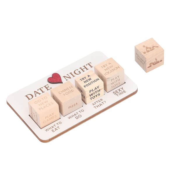 Sæt med terninger i træ til date night, terningespil for par, terningeblok med sort snorepose -FO-