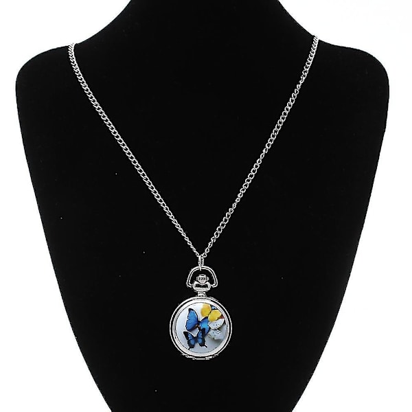 Dam Locket Hänge Kvarts Fickur Halsband Kedja Vintage Fjäril [klocka]