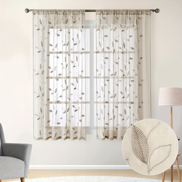 2 kpl puoliläpinäkyviä polyesteriverhoja kirjaillulla lehtikuviolla, tankokuja 132x137cm Grey