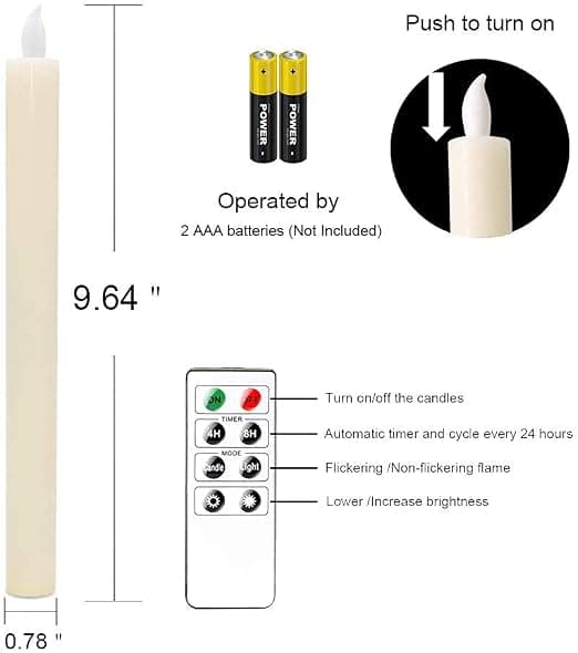 6-pack Battery Operated LED Candles with Remote Control and Timer, Real Wax, Flickering Warm White Light-FO- A
