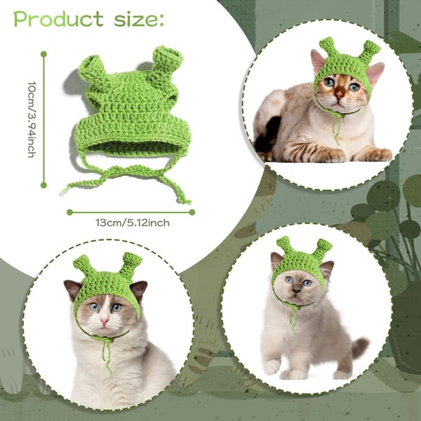 del Pet Hat Cat Head Cover Frog Shape Hand stickad ullgarn-FO-
