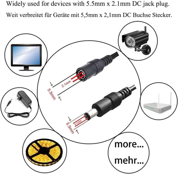 5m DC 12V Forlængerkabel DC Stik 5.5mm x 2.1mm DC 0-36V Strømkabel Han til Hun Elektrisk Forlænger-FO-