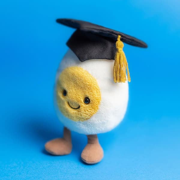 Jellycat Amuseables Boiled Egg Student Mjukisdjur, 14 cm - Mat Gosedjur - Rolig Examenspresent-FO-