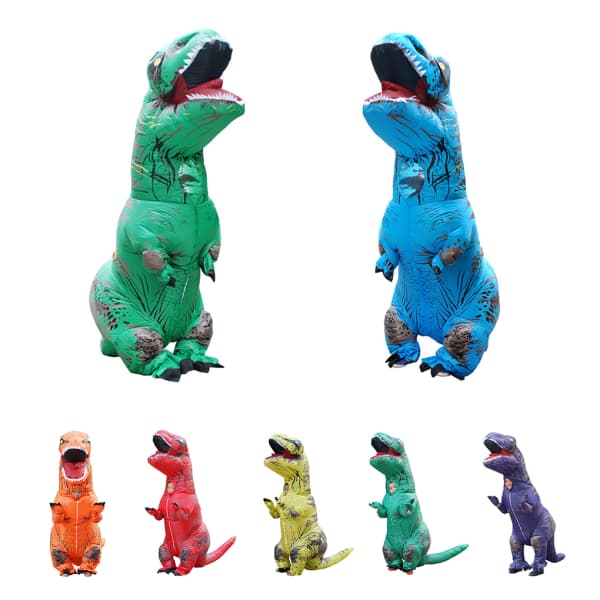 Oppusteligt dinosaurkostume til børn og voksne - grøn og orange-FO-