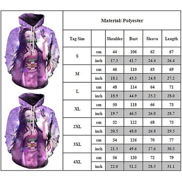 Vuxen Demon Slayer Anime Hoodie Kamado Nezuko Toppar Huvtröja Sweatshirt Presenter 2XL