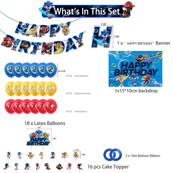 Sonic Syntymäpäiväteema Juhlakoristeet Sarjakuva Vedä Lippu Lisäys Ilmapallosetti B