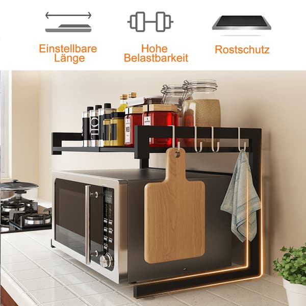 Microwave Oven Rack, Microwave Shelf, Microwave Holder, Organizer with 4 Hooks for Kitchen-FO-