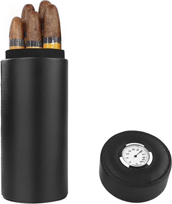 Cigarrfodral, cederträfodrad lädercigarrhumidor med luftfuktare-FO-