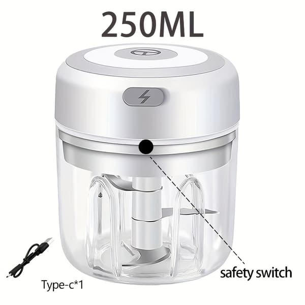 Elektrisk mathakker 250 ml USB oppladbar 3 blader 30W miniprosessor 250ml White