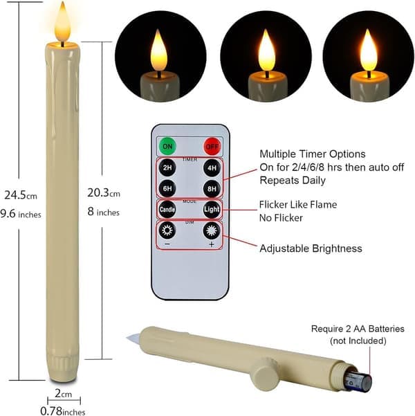 6-pack Battery Operated LED Candles with Remote Control and Timer, Flickering Warm White Real Wax Light B