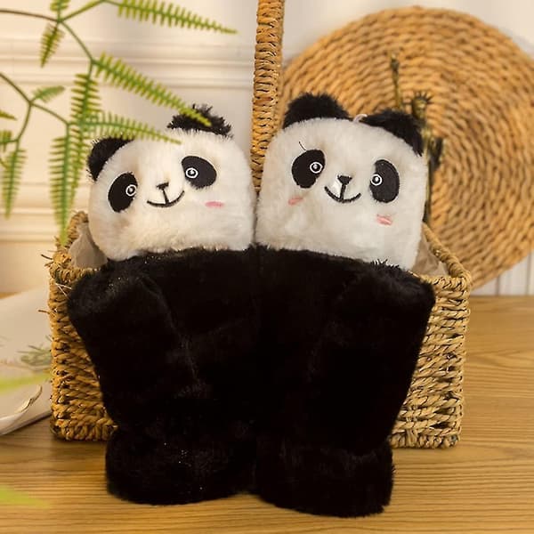 Jenter Gutter Panda Mønster Termiske Hansker Tykke Pelsete Vinterhansker Votter Gave-FO-