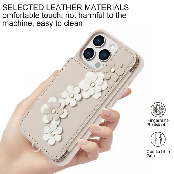 iPhone 16 Pro Max Plånboksfodral med Korthållare & Rem, Blommig Design-FO-