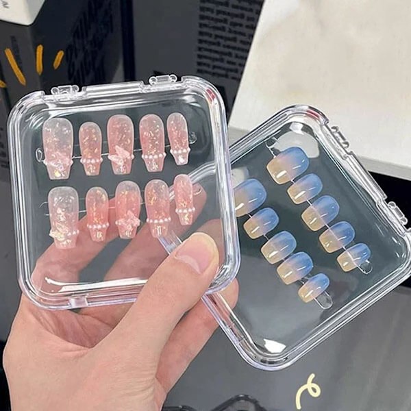 Nagelorganisatör, 12 st tryck på nagelförvaring, konstgjord tryck på nagelbehållare, genomskinlig akryl nagelorganisatörväska med transparent tejp (inga naglar)