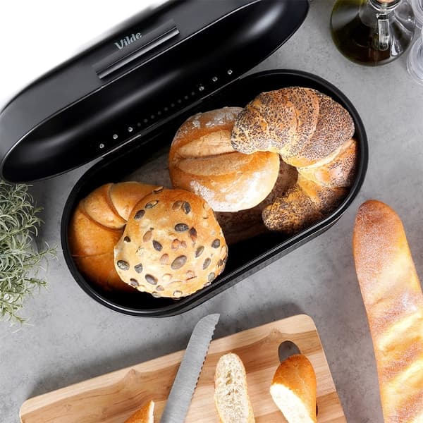 Spacious and stylish bread bin in black steel for fresh bread 1926