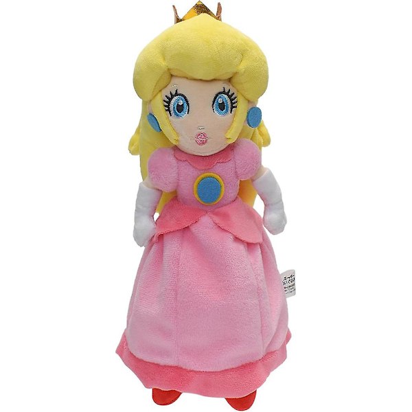 Princess Peach Super Mario Plyschleksak med Röda Skor, Rosa Kjol, Gult Hår och Krona, Gosedjurskollektion, Dekoration, Gåva [kk]