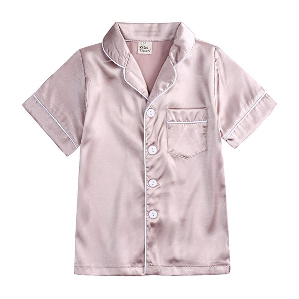 Satin Pyjamas Sett Silke Pjs Korte Ermer Barn Sovkläder aprikos apricot 120