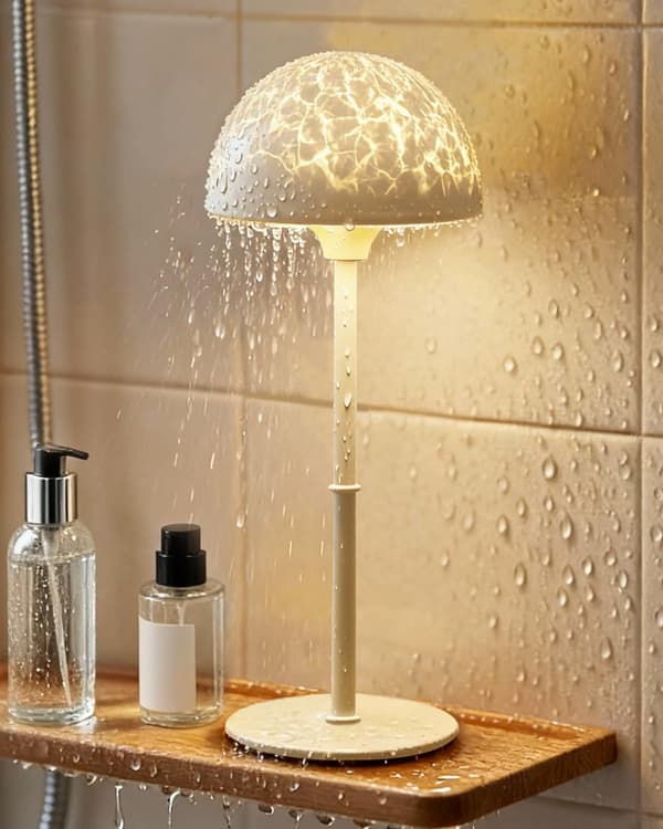 Waterproof Bathroom Shower Light with 7-Color Ocean Wave Projector - Rechargeable Wireless Lighting with Touch Controls and Remote Control-FO-