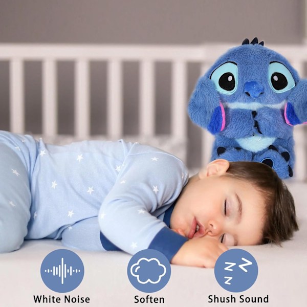 Stitch rauhoittava pehmolelu, Stitch ahdistuksen lievitykseen, rytmiset hengitysharjoitukset nukkuville lapsille ja aikuisille - Perfek Blue Stitch