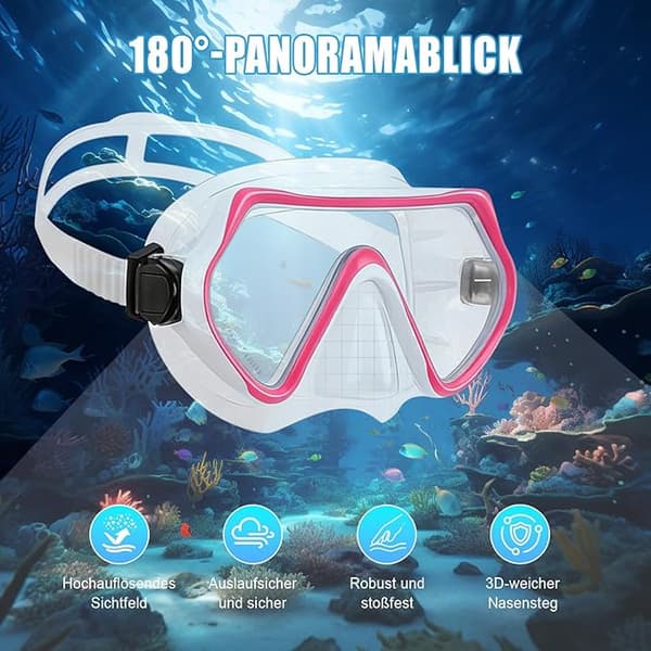 Snorkelset, snorkelmask, dykmask i silikon, torrsnorkel och silikonmaterial, rosa-FO-