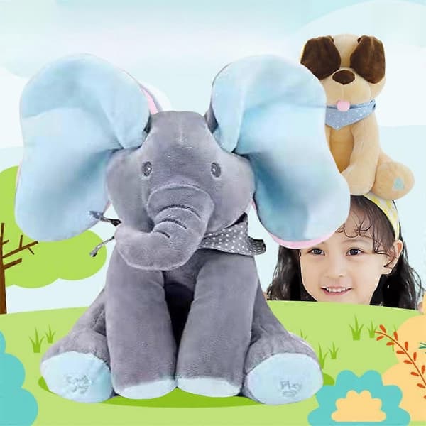 Adorable Blue Musical Elephant Plush, Peek-a-boo Singing Toy for Babies-FO-