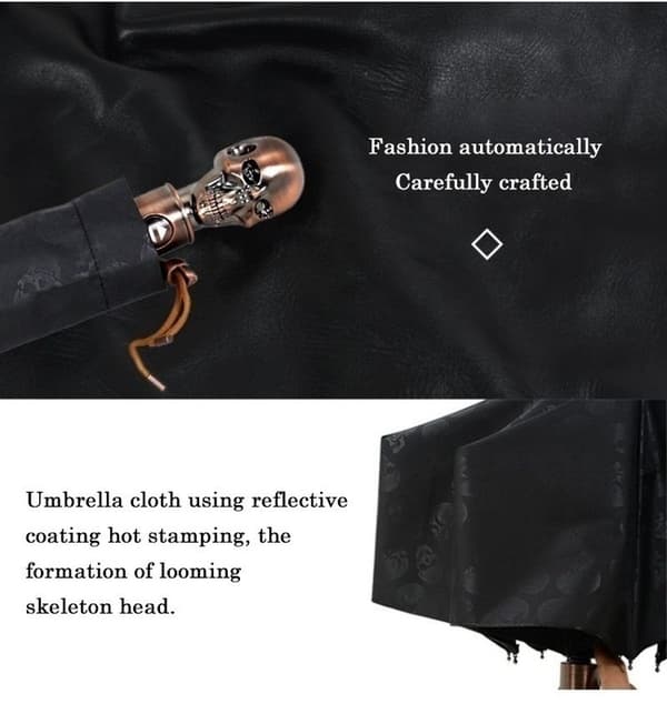 105CM 3-fold Creative Skull Håndtak Automatisk stort paraply-FO-
