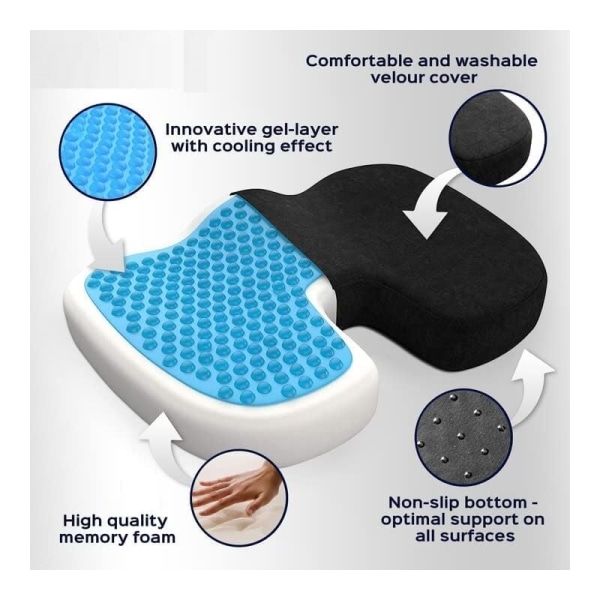 Antistatiikka coccyx-tyyny hengittävällä geelillä, ergonominen ortopedinen muistivaahtotyyny selkä-, lonkka- ja coccyx-kipujen lievittämiseen, toimistotuoliin, autoon